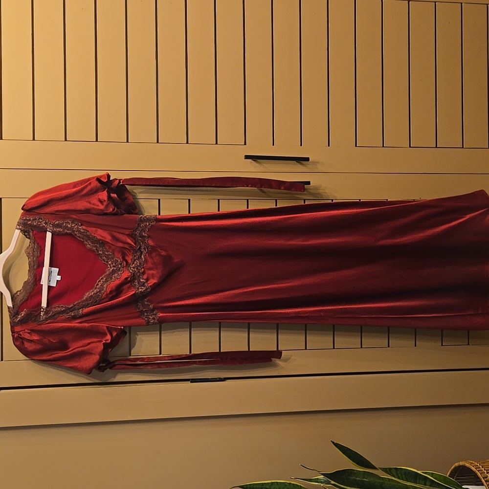Reformation X Kacey Musgraves Stella Lace Trim Silk Dress - Crimson Size 8 Flaw - Picture 5 of 14